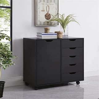 Naomi Home Ultimate Sewing & Craft Storage Cabinet - 5 Drawer Organizer for Arts, Crafts, Sewing Supplies & More - Black Multipurpose Cabinet with Ample Space - 5 Drawer with Shelf, Black