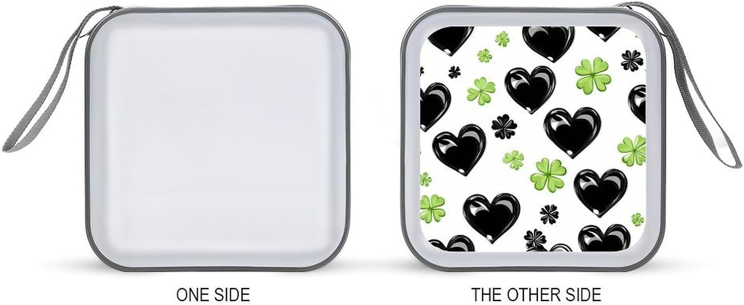 Black Hearts St. Patrick Clovers Protective CD Case Storage Rack 40 Capacity DVD Holder Organizer Car Travel
