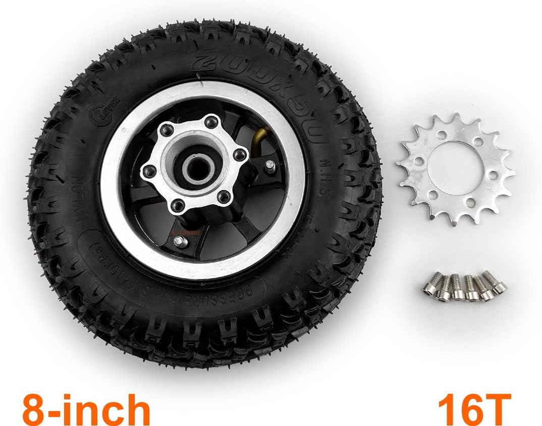 8 Inch Scooter Wheel with 16 Teeth Sprocket Gear Compatible with #410 Chain Components for Electric Cart Conversion Kit