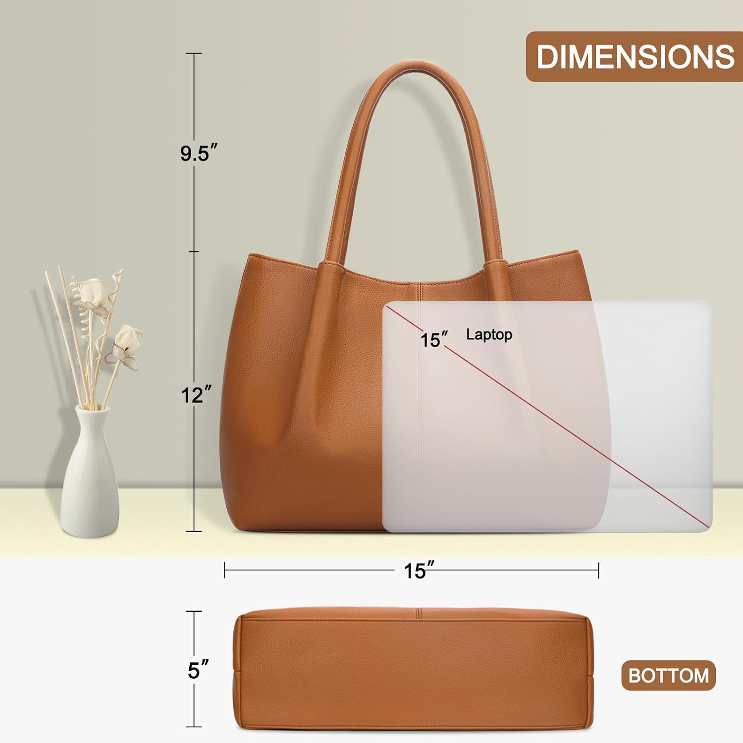 KKXIU Tote Bag for Women Vegan Leather Shoulder Purse Large Capacity Travel Bag image 5