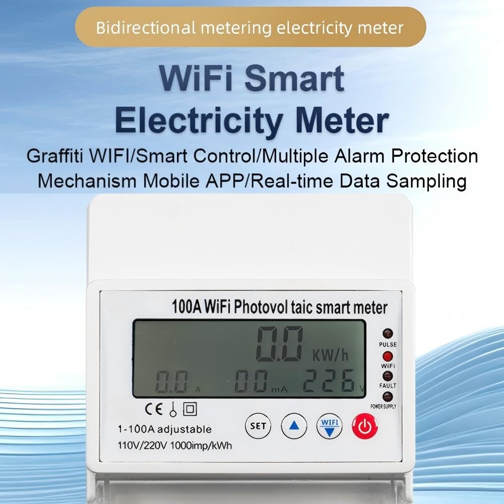 Contatore Elettrico Intelligente WiFi 100A, Misurazione Energia Bidirezionale/Controllo Remoto/Protezione da Sovratensione e Sottotensione, Monitor di Potenza Monofase 4P 110/220V