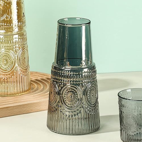 Miniatura 10 de Jarra de agua de noche de cristal con rayas verticales simples con vaso, jarra de vidrio y juego de tazas, color gris