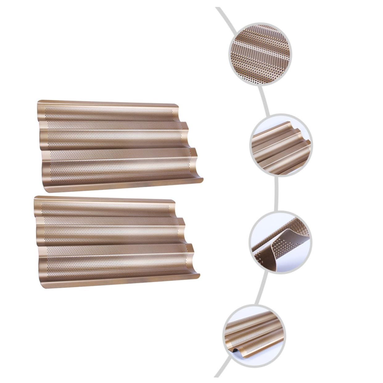 STOBAZA Molde para Hornear Pan de 3 Ranuras en Acero al Carbono, 2 Piezas | Diseño Perforado, Acabado Antiadherente, Formato de Ondas para Baguette en Cocción