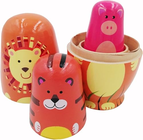 Miniatura 3 de EchoDone Matryoshka - Muñeca de madera hecha a mano, diseño de animales de dibujos animados, regalo de juguete