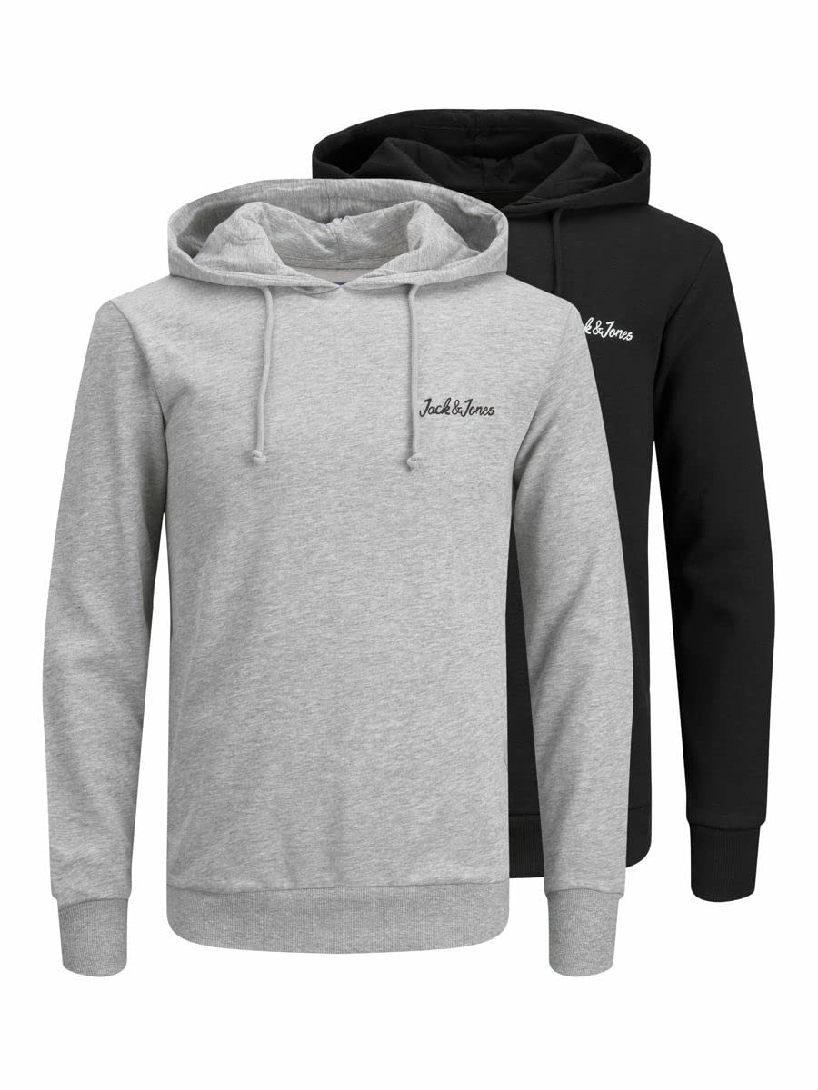 Jack & Jones Men's 2 Pack Ewan Fleece Pullover Hoodie, Multicoloured, L
