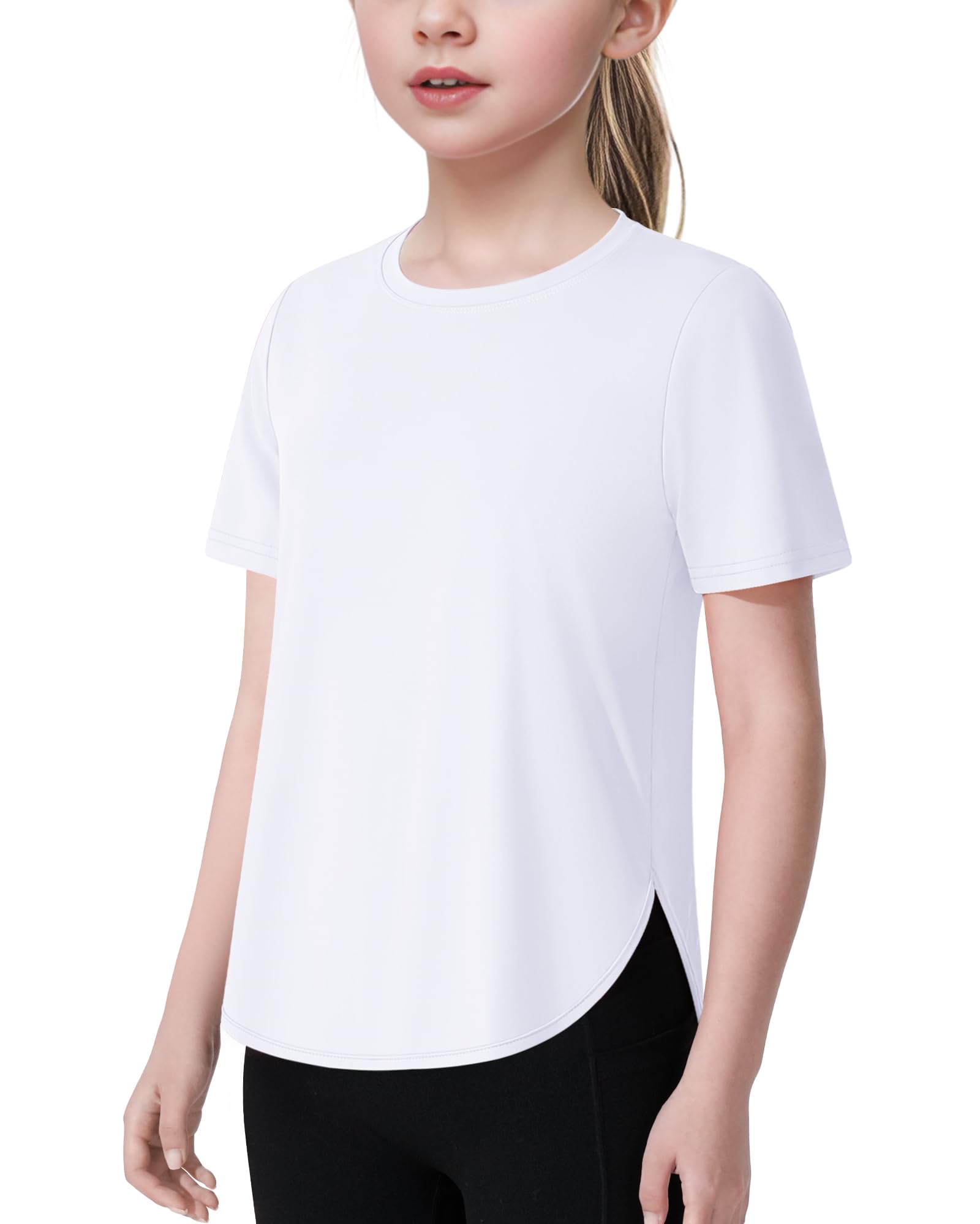 JOCMIC Girls Athletic Shirts Short Sleeve Quick Dry T-Shirt UPF 50+ Basic Tee Tops for Kids Teens Sports Activewear