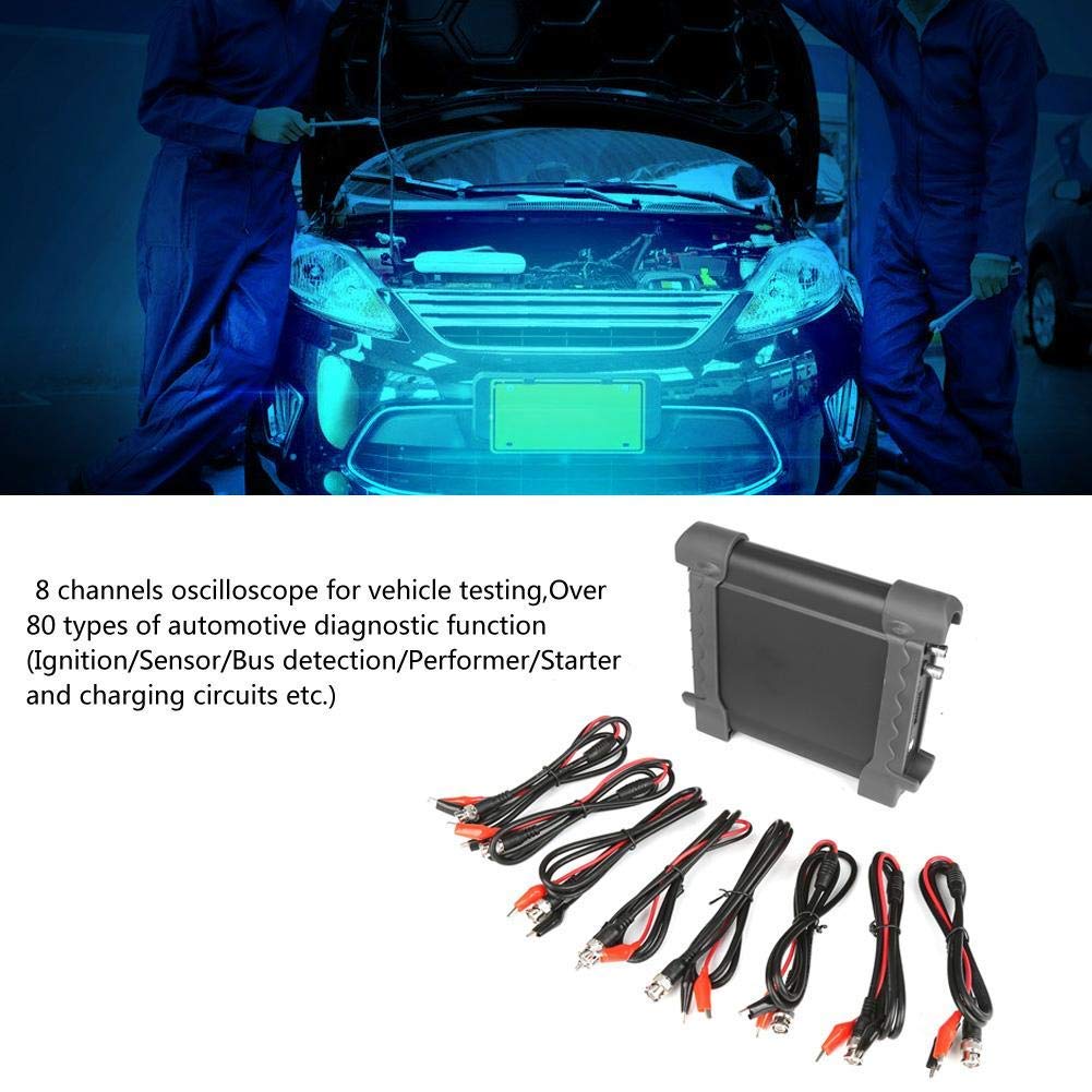 Walfront USB Oszilloskop 1008C Virtuelle 8 Kanal Oszilloskop Kfz Diagnosefunktion USB 2.0 Schnittstelle Digitales Oszilloskop DAQ Signalgenerator mit Tragbarer Aufbewahrungstasche