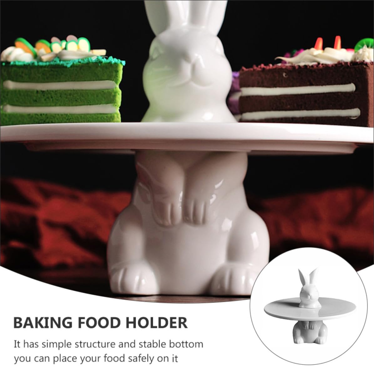Plato para Servir Postres de Cerámica Blanco Diseño de Conejo, Base Estable Adecuado para Navidad y Fiestas Clásicas