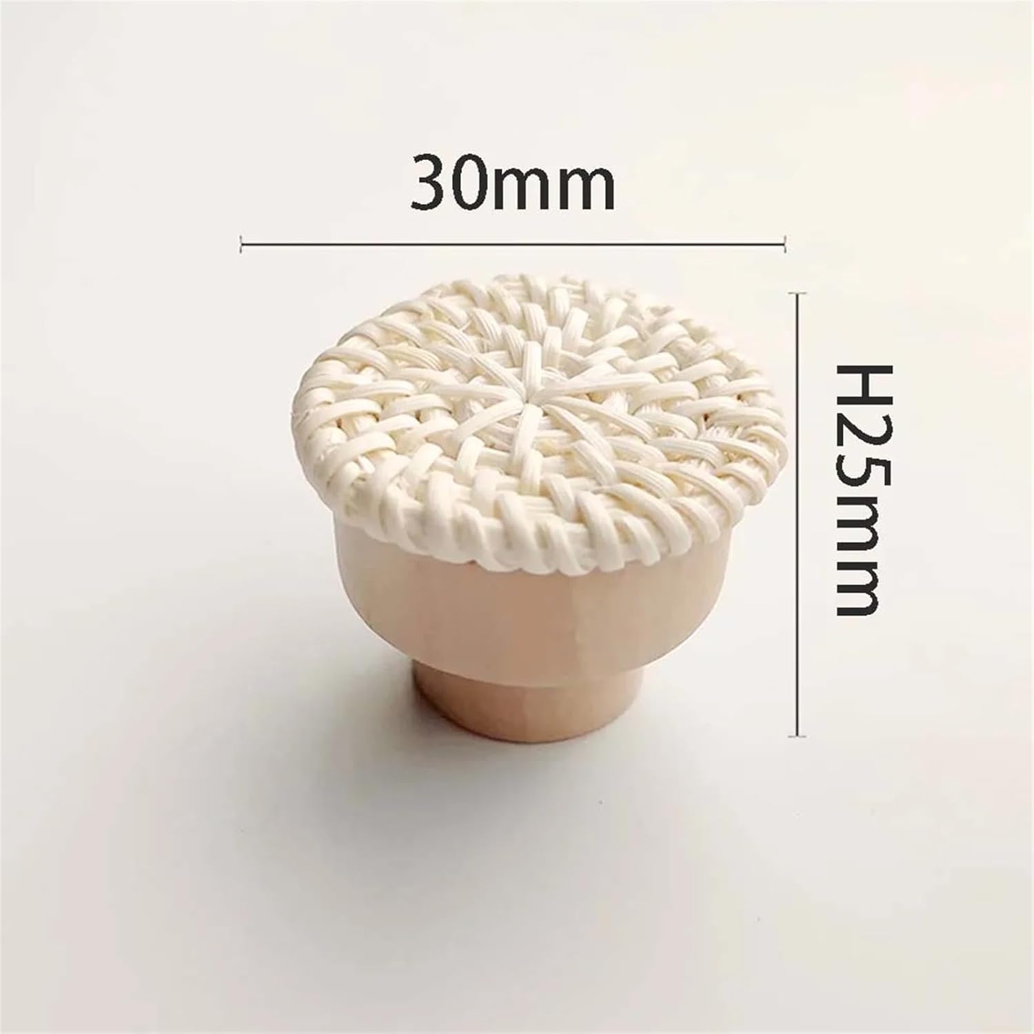 HASMI Wooden Round Handles Rattan Wind Drawer Knobs Wardrobe Furniture Door Kitchen Cabinet Cupboard Pulls Handmade 1Pcs (Color : White-30mm, Size : 6PCS)