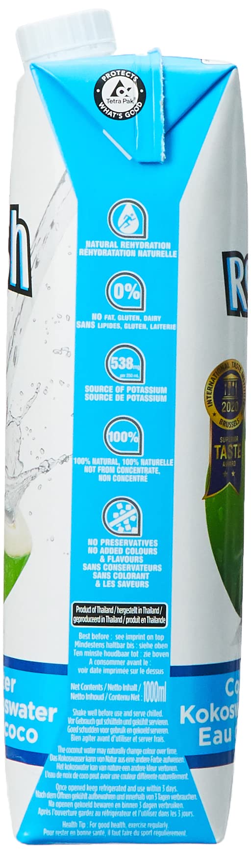 100% natürliches Kokoswasser 1L x 6 | UFC Refresh | Natürlich feuchtigkeitsspendend Verpackt mit Elektrolyten Glutenfrei | Voller Vitamin C & Kalium, Umgebungslagerung