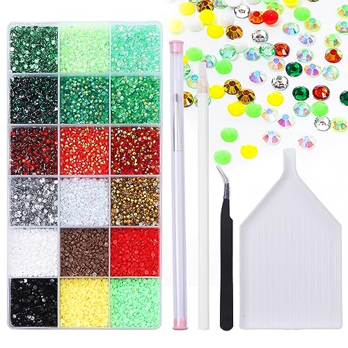 36000Pcs 3mm Christmas Resin Rhinestones Kit- Resin Mixed Color Rhinestones for Nail Clothes Shoes Tumblers Decoration Flat Back Round