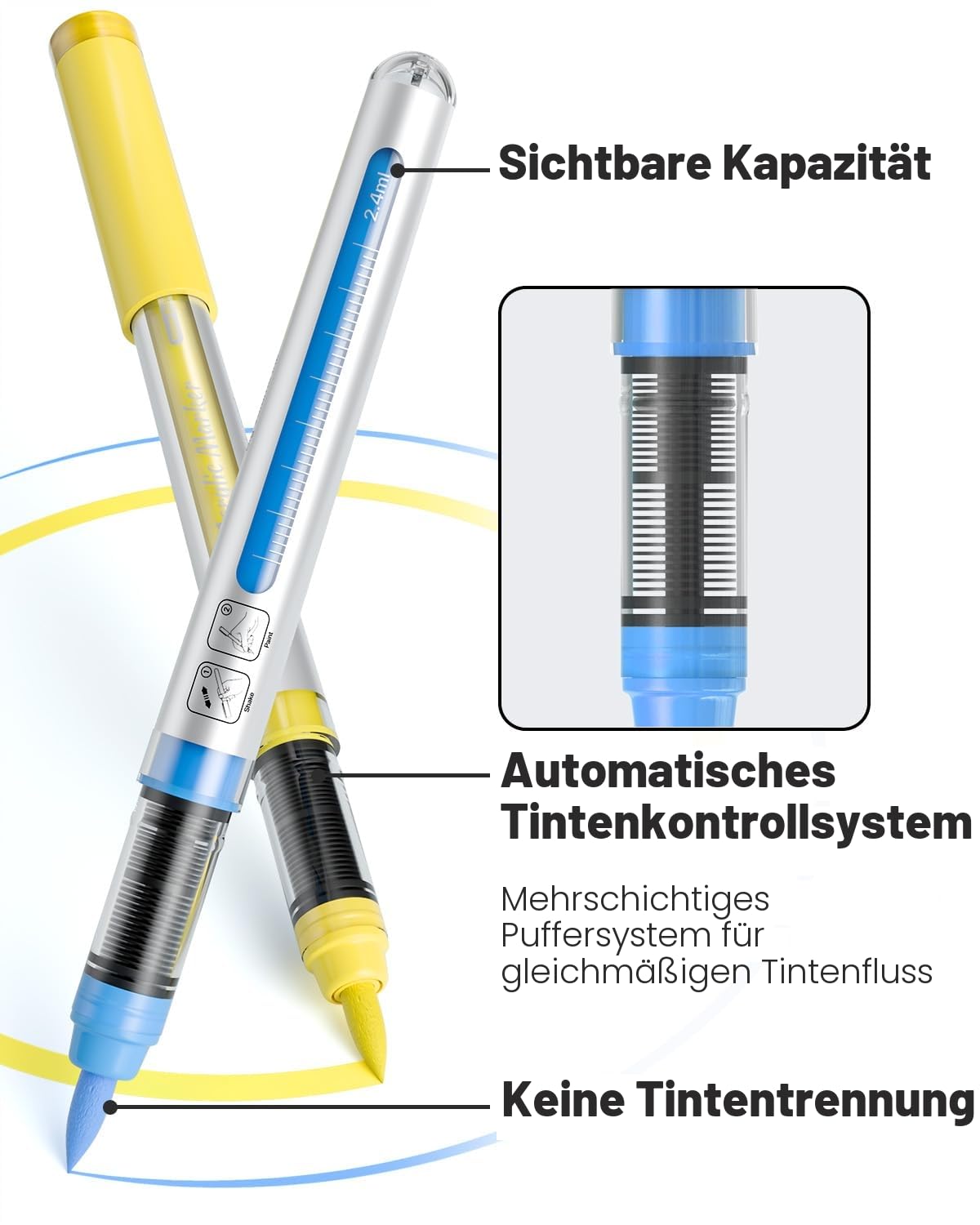 JusArt Acryl-Malmarkierer mit 72 Farben und Leinenbeutel, wasserbasierte Malstifte, die nicht verlaufen, mit automatischer Tintenkontrolle, wasserfeste Pinselmarkierer für