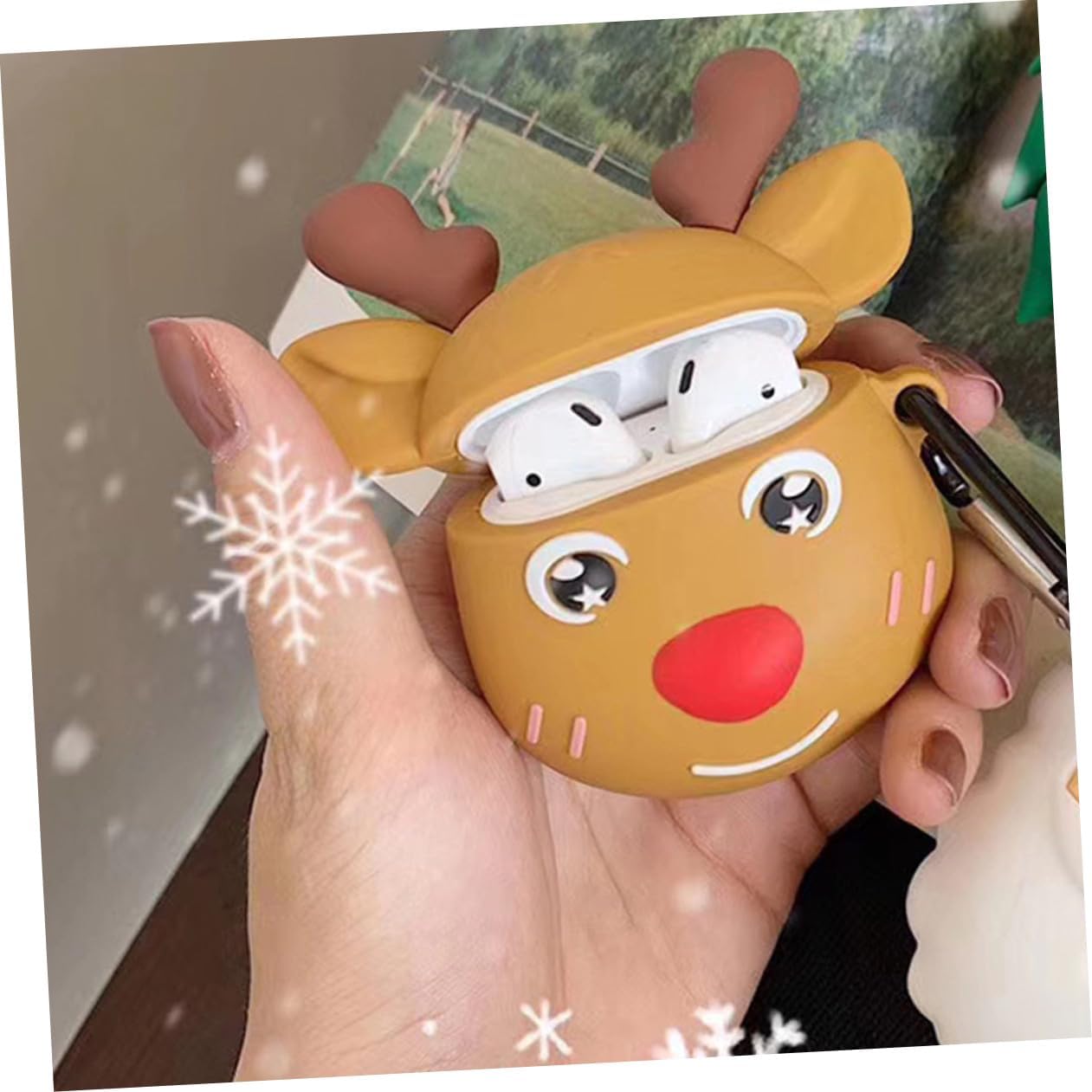 UKCOCO Wireless Earphone Cover Deer Style Protective Case Compatible with iPhone Cartoon Design Durable Outdoor Activity Accessory