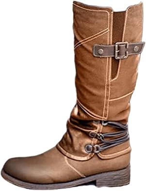 Ladmiple Cowgirl Boots Women Knee High Cowboy Boots Wide Calf Mid Heel Retro Fashion Tall Western Boot Pull On for Ladies