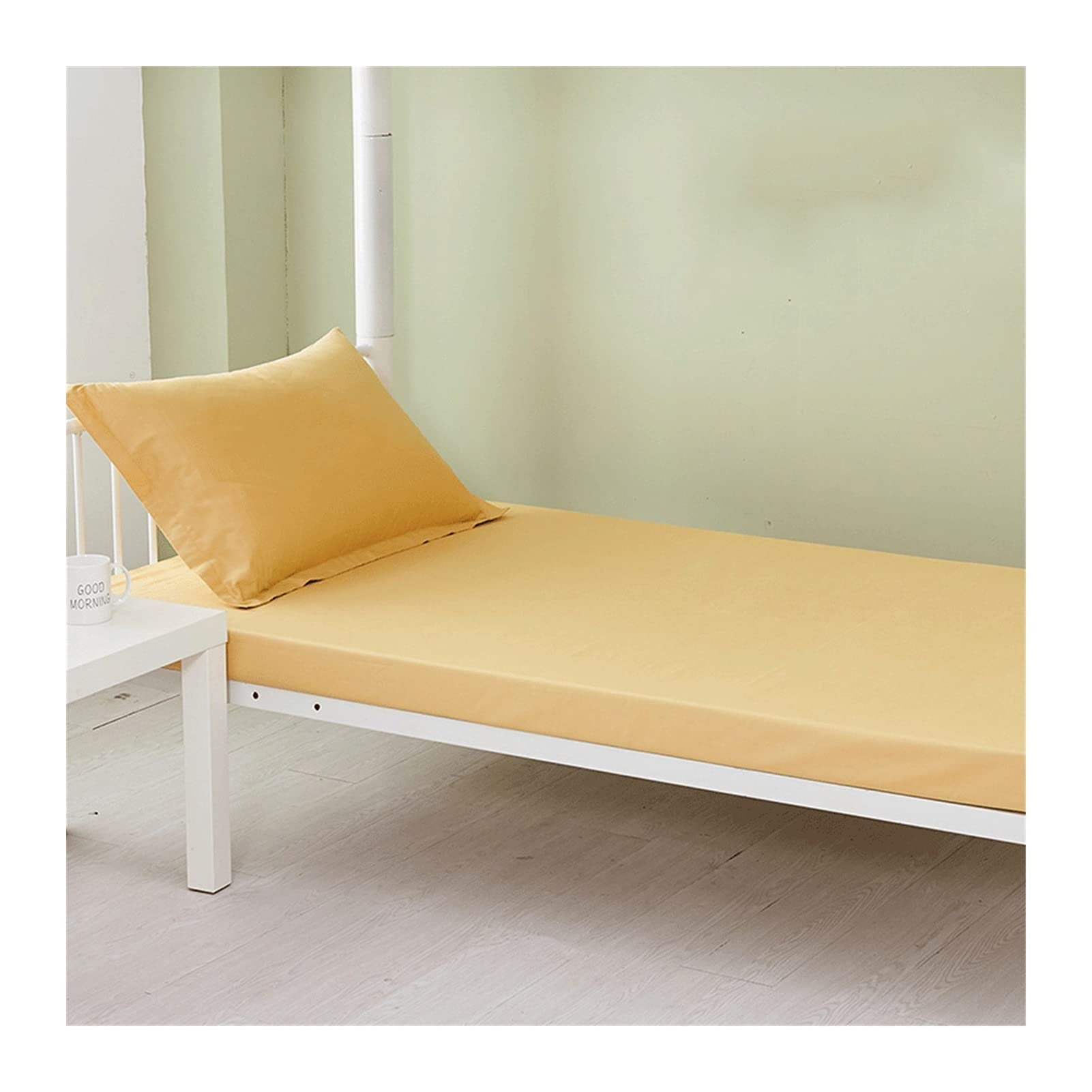 PAHION Fitted Sheets Only Twin Single 15cm Deep Pocket Bottom Sheet Selected 100% cotton summer Solid color Bed Sheet Small Double King Queen Super King (Color : Yellow B, Size : 90x190+15 cm)
