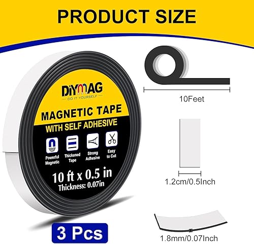 Miniatura 2 de DIYMAG Cinta magnética, 1 rollo de tira magnética con fuerte autoadhesivo y flexible, rollo de cinta magnética para proyectos de manualidades,