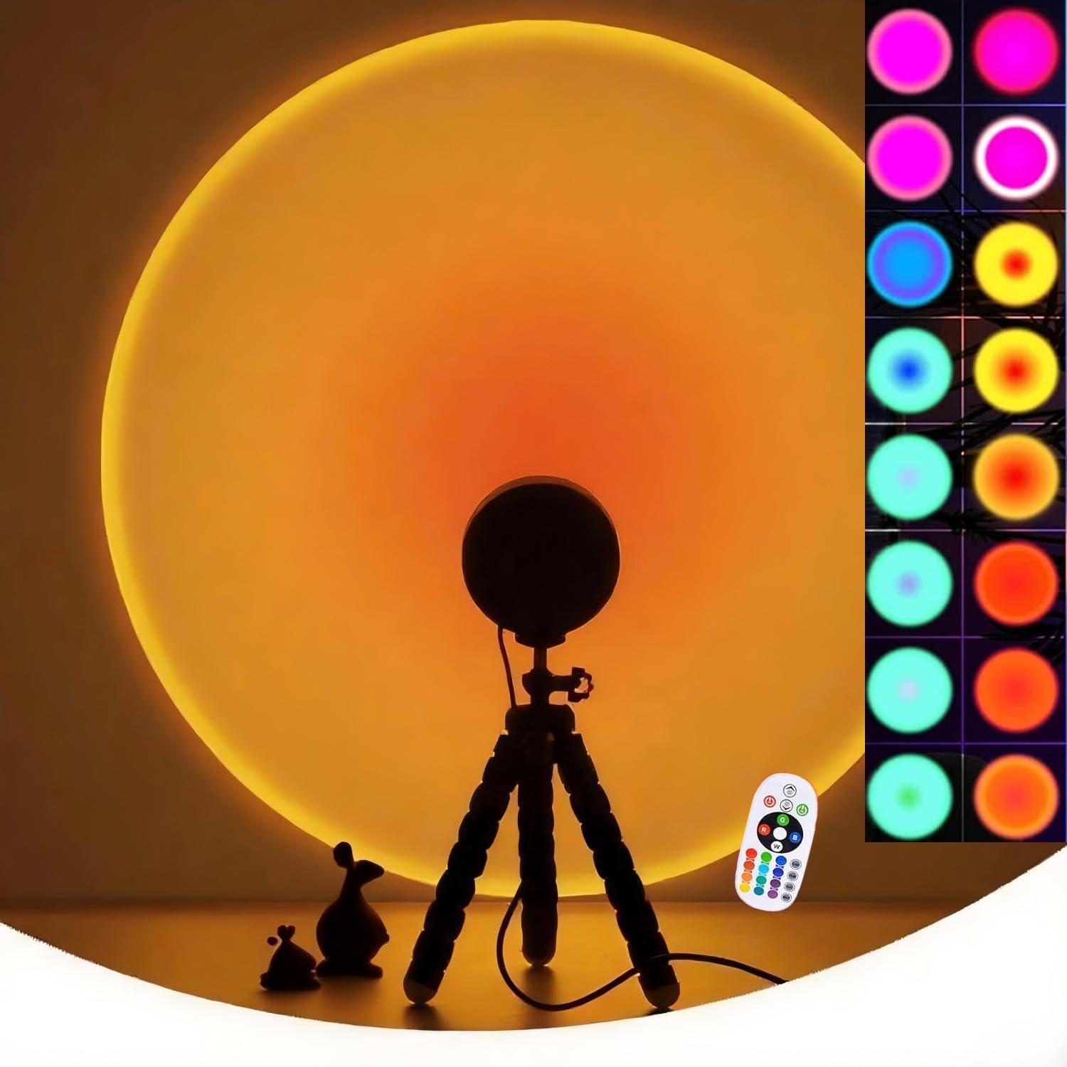 Sunset Lamp, LED Projector Light with Tripod, 360ยฐ Rotatable Romantic Vision Ambient Light, Suitable for Photography, Selfies, Living Room Decoration (RGB 16 Colors)