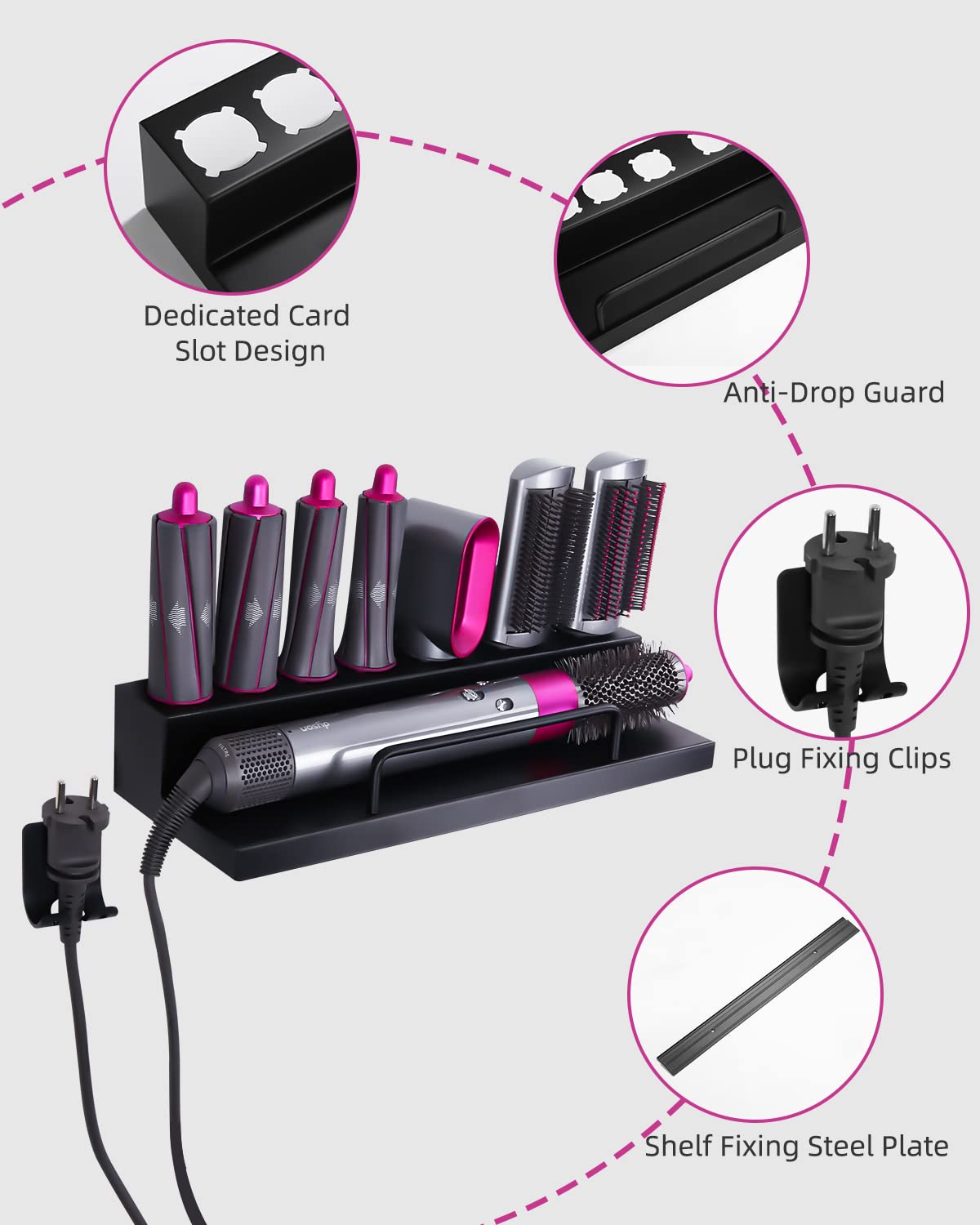 Supporto da parete per asciugacapelli Airwrap Styler, Supporto per Asciugacapelli, Ferro Arricciacapelli per Dyson Airwrap Staffa Montaggio Parete, Nero