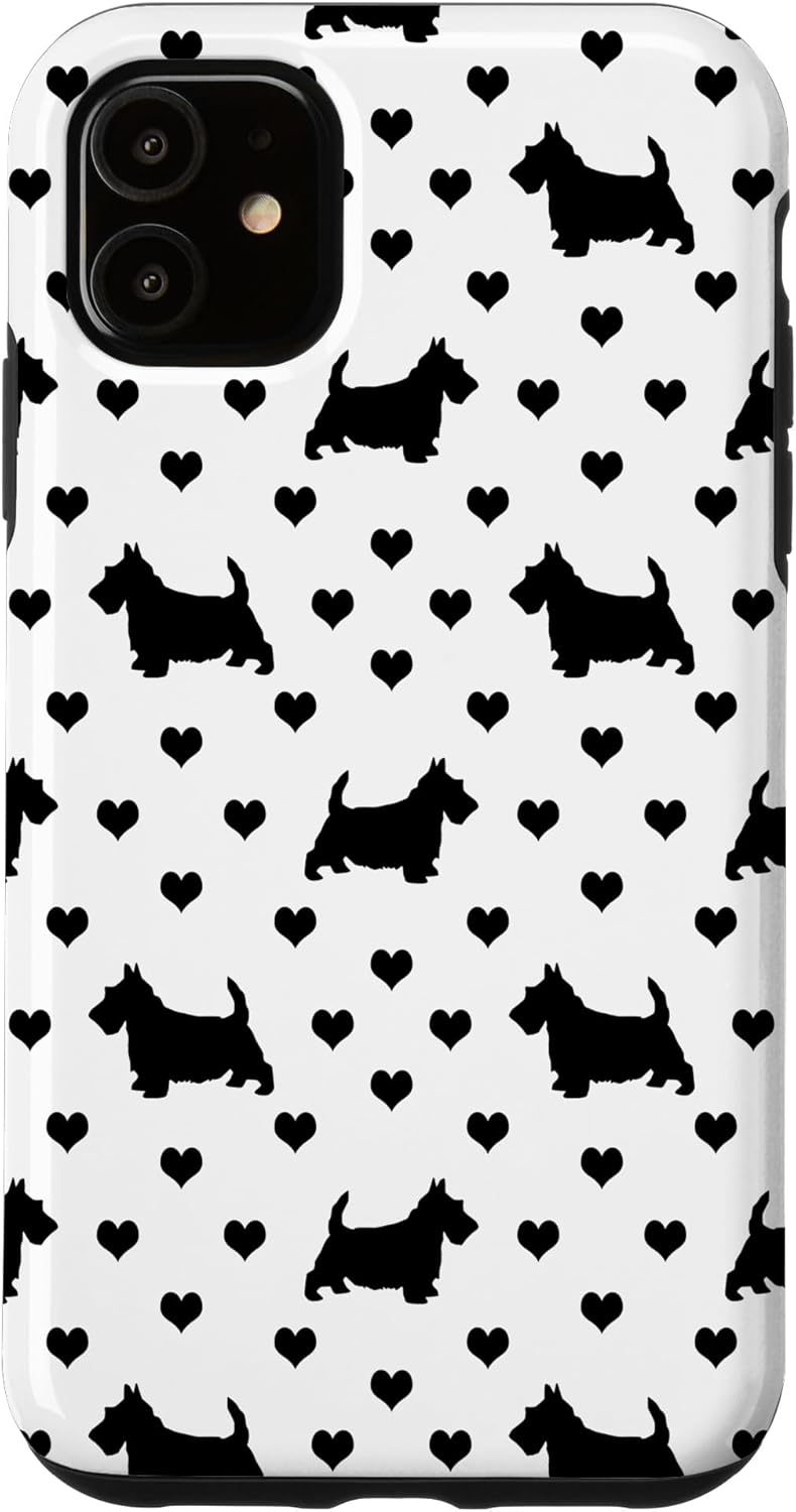 Cute Black Scottish Terriers (Scottie Dogs) & Hearts Pattern Case for iPhone 15