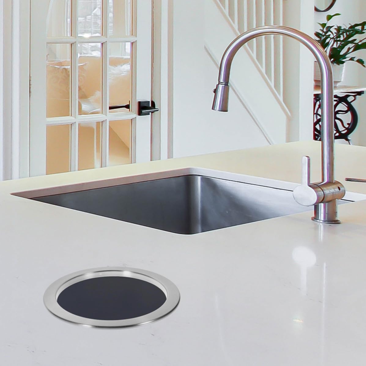 Kitchen Counter Trash Chute Grommet round Insert Lid Stainless Steel