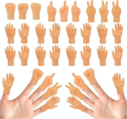 35 PCS Tiny Finger Hands Mini Hand Fingers Puppets, Little Small Fake Hands Middle Funny Finger Miniature Bulk Thing for Pranks, Party Favors, Cat, Rave Festival Trinket, Gag Gifts, Show (5 Styles)