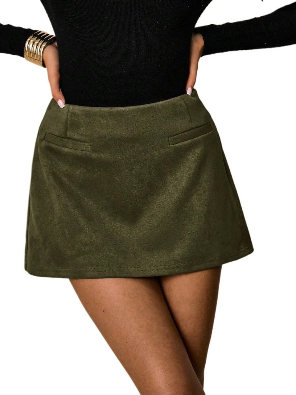 Womens Casual Short Skirts, Solid Color High Waist Elegant Skort