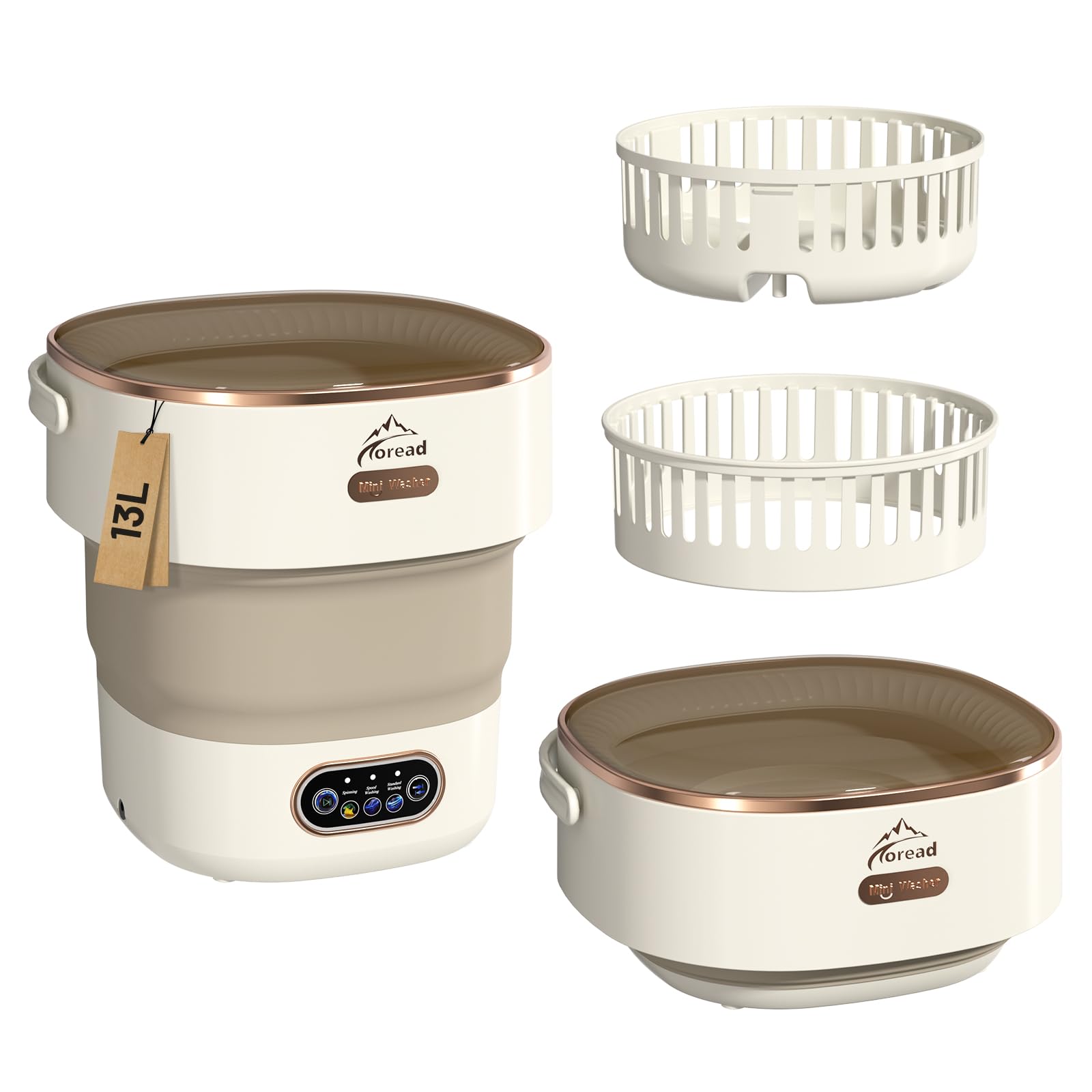 TOREAD 13L Portable Washing Machine, Mini Washing Machine, Upgraded large Capacity Thick Material, Deep Cleaning for Underwear, Socks, Baby Shoes or Toys, Foldable with Spin Basket (Blue Light Mode)