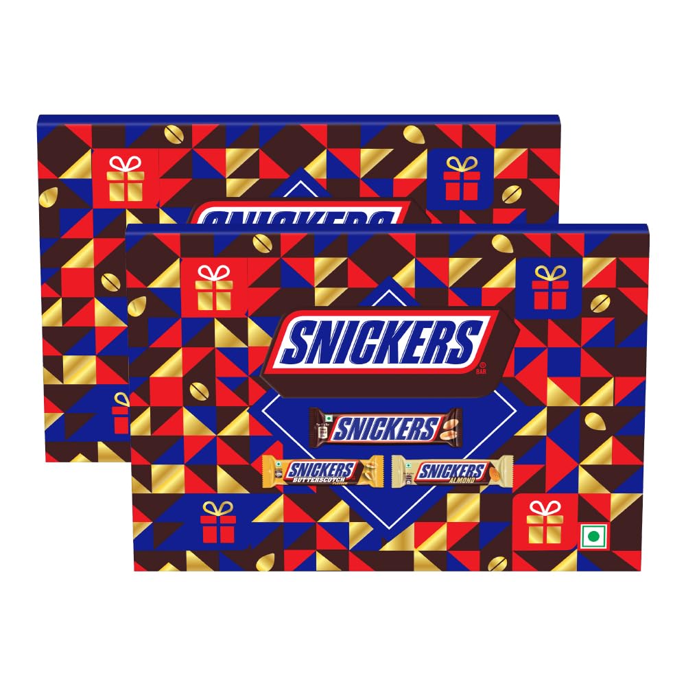 Snickers Chocolate Gift Pack For Diwali | Assortment Of Premium Chocolates | Peanut, Almond & Butterscotch Chocolate Bars | Best Diwali Gift Box | 150G | Pack Of 2, 300 Gram