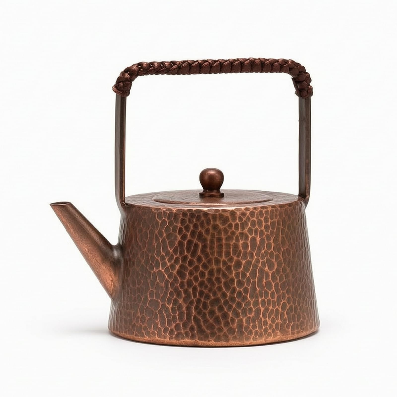 Tetera de Cobre Puro Martillado Tetera Hervidor Jarra con Corto Mango Arqueado Tapa Ajustada Vertido Controlado Adecuada para del Té Mesa Cocina Regalo, 800 Ml, Aspecto Envejecido