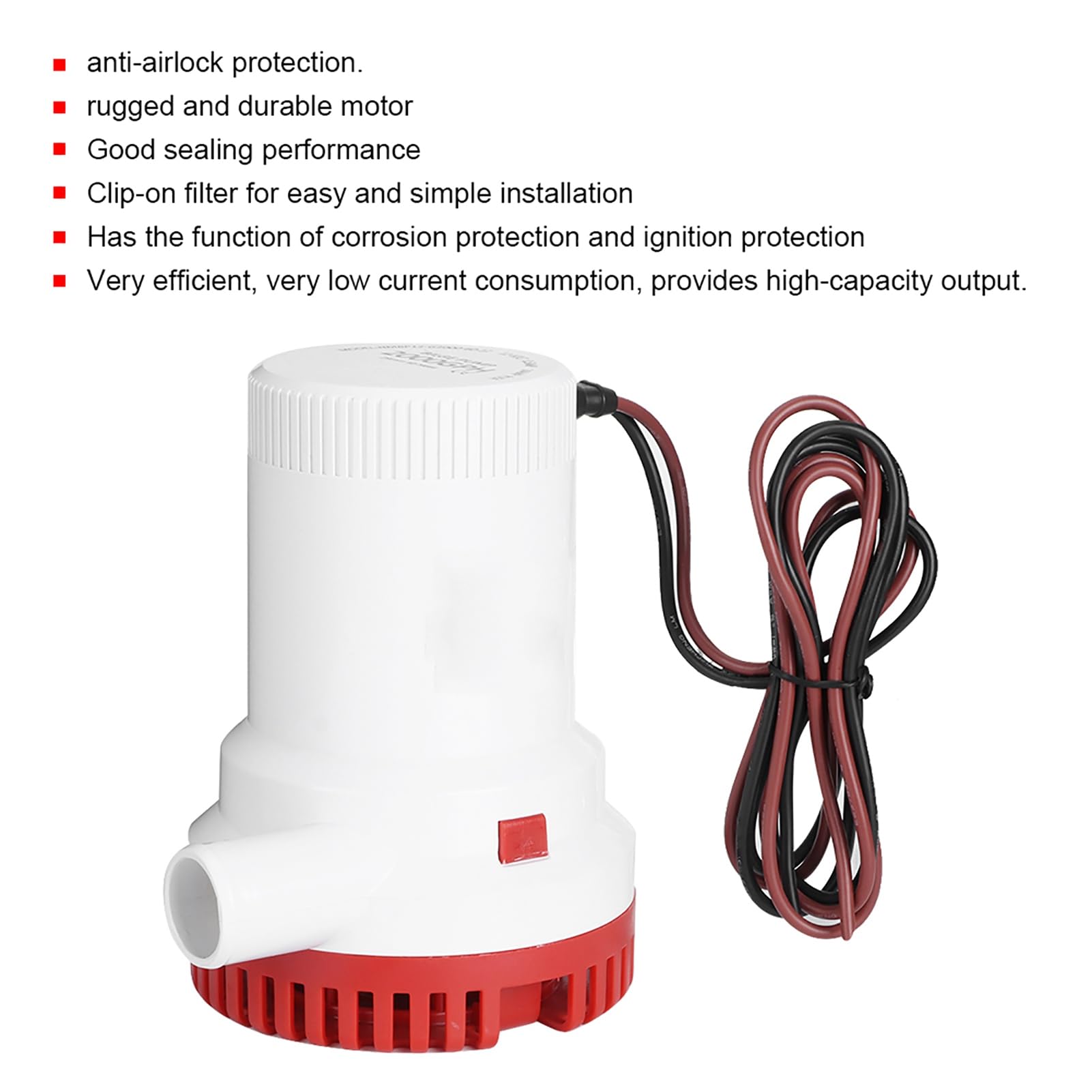 Pompe de Cale Submersible 2000 GPH 12V, Pompe à Eau de Cale électrique Non Automatique pour Bateau Marin, Yacht, Camping-Car, Piscine, étang