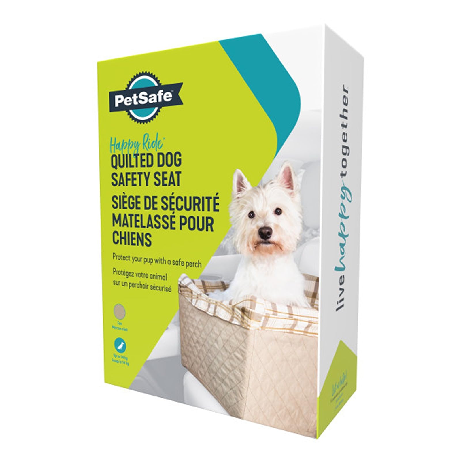 PetSafe Happy Ride, Hundesitz: erhöhter Sitz, geeignet für Auto, Van; Sicherheitsgurt inklusive; strapazierfähiger, maschinenwaschbarer Bezug; Hellbraun gepolstert