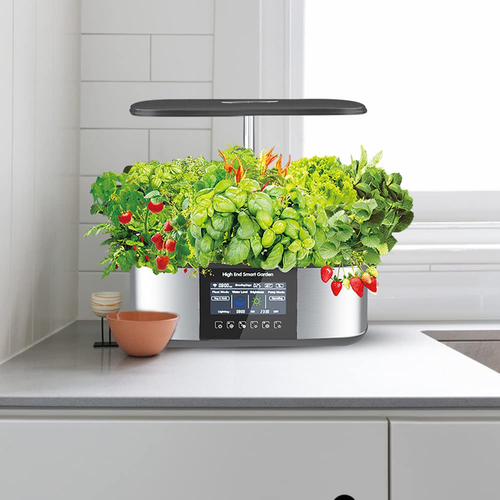 Kit di coltivazione idroponica, kit intelligente da giardino per erbe aromatiche, coltiva luce, giardino intelligente con display a grande schermo, fioriera da giardino per erbe, verdure, piante,