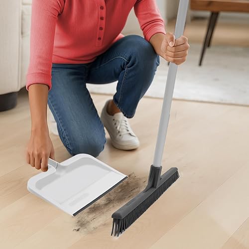 Miniatura 7 de Superio Recogedor con clip con borde de goma, bandeja de plástico duradero de 10 pulgadas de ancho con mango de agarre cómodo, color blanco, paquete