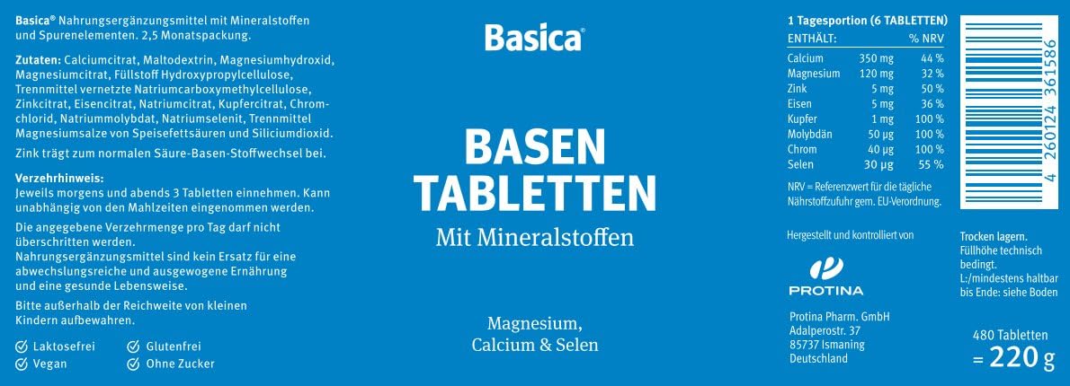 Basica® Compact kleine Basentabletten, 480 Stück