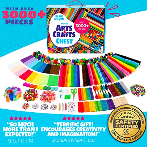 Blue Squid Arts and Crafts for Kids 3000+ Piece Deluxe Craft Chest - Giant Craft Box for Kids Art Supplies - Craft Kits for Kids Ages 4-12