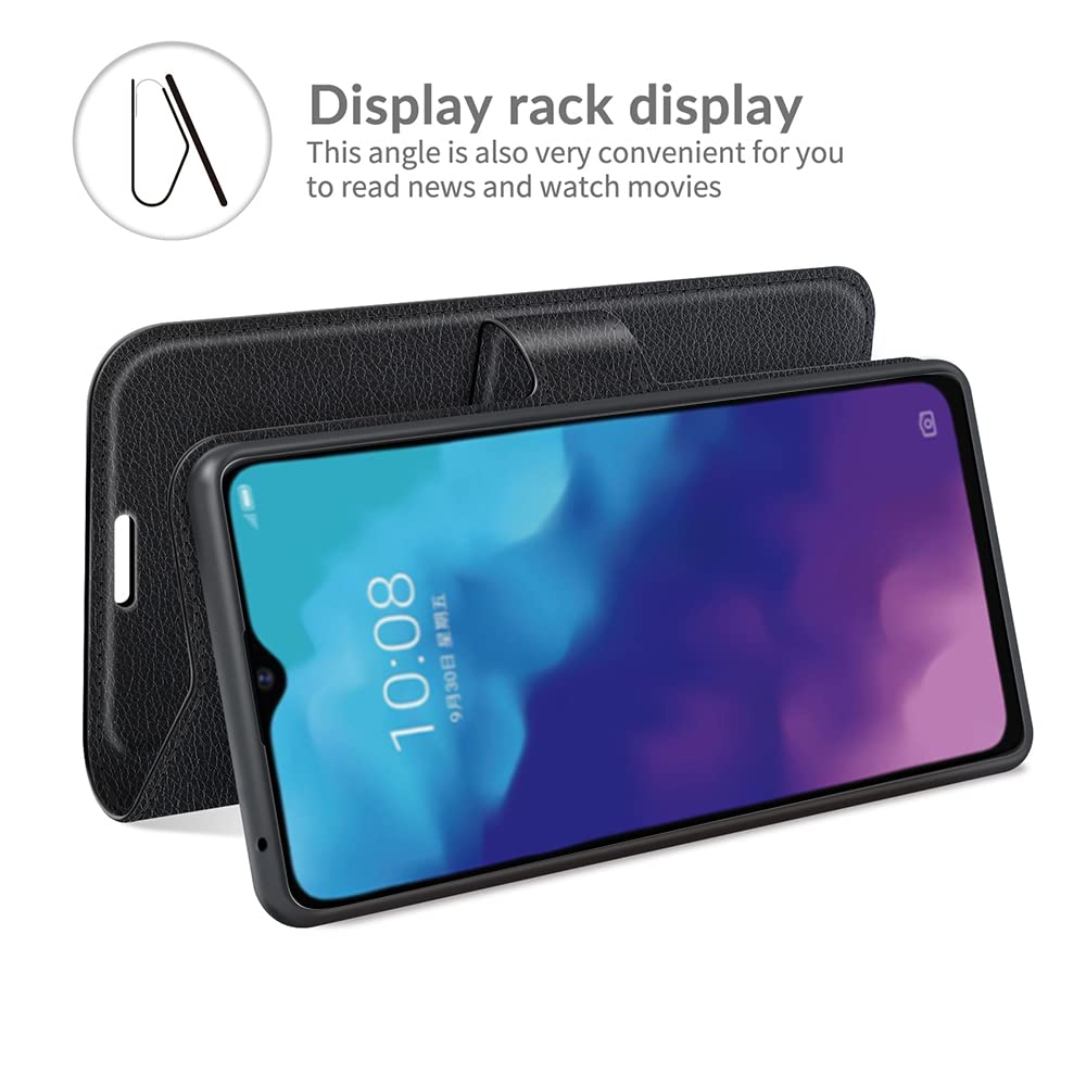 BRAND SET Custodia per ZTE Blade V30 Copertina in Stile Retrò in Pelle Sintetica con Fibbia Magnetica di Sicurezza e Supporto Funzione Cover Flip per ZTE Blade V30-Nero