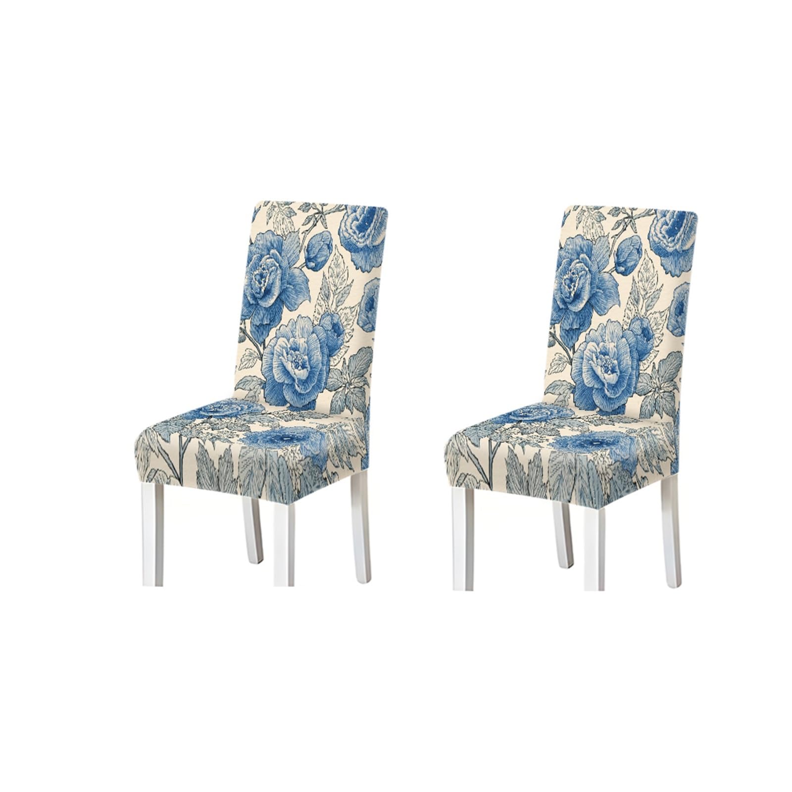 KXUAUV Vintage Chinoiserie Blue Peony Floral Pattern Print Dining Chair Covers Set Of 2/4/6, Stretch Slipcovers For Kitchen Dining Room Seat Protectors for Restaurant Hotel Party(2PCS Chair cover)