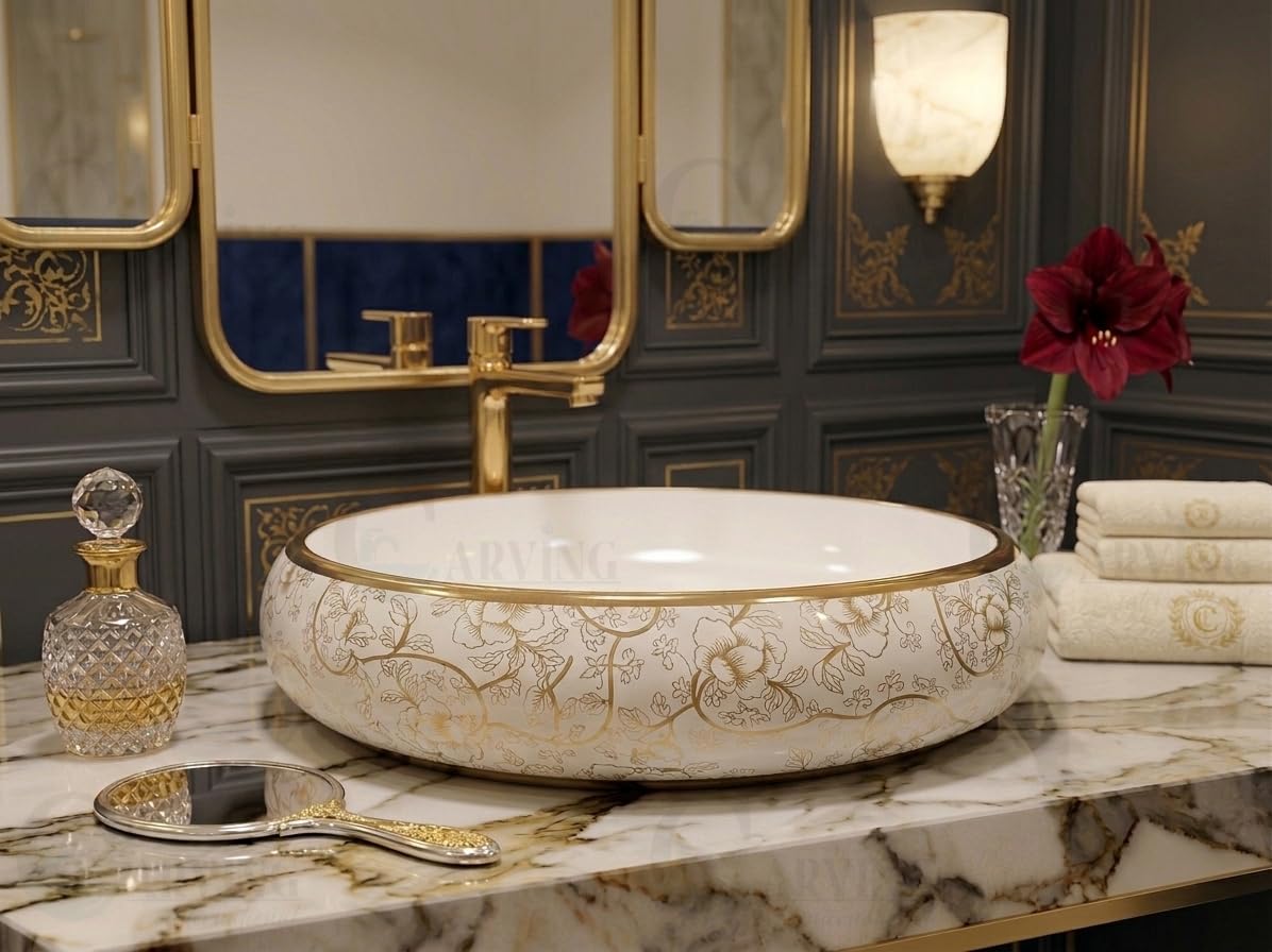 Golden Marble Wash Basin - Modern Bathroom Sink -6