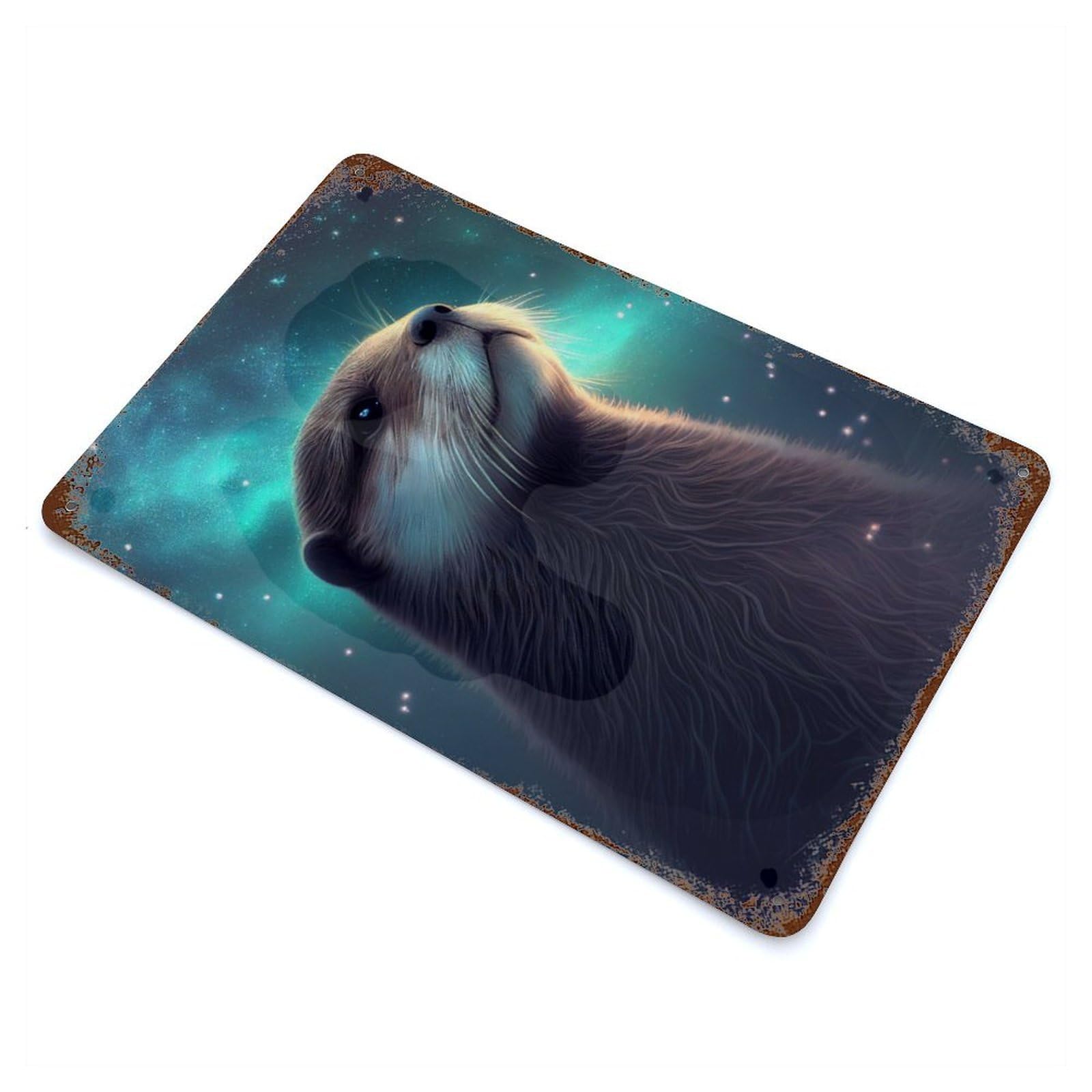 Otter Galaxy Animal Decorative Tin Sign 11.8"x7.9", Farmhouse Wall Decor for Garage, Bar And Workshop Decor
