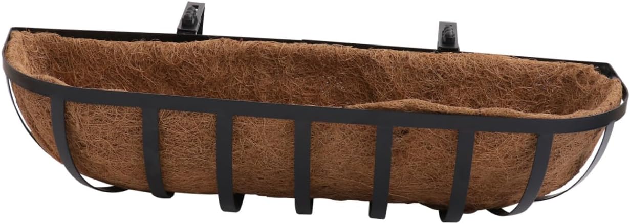 Half-Round 24-inch Coconut Coir Hanging Flowerpot Holder Wall-Mounted Iron Basket for Outdoor Garden Plants Vertical Wall Planter Decorative Plant Container