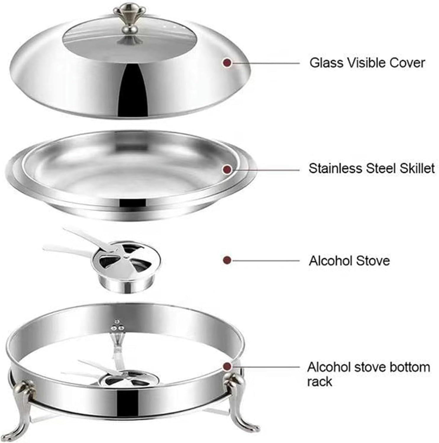 Chafing Dish Buffet Round Chafing Dish Buffet Set,Stainless Steel and Buffet Warmers,Food Warming Tray for Parties, Dinners and Catering for Parties, Events,Silver-26CM