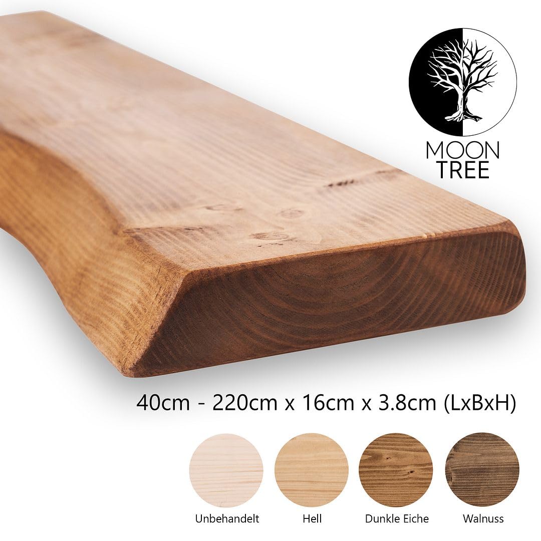 MoonTree rustikales Wandregal, lebendiger Rand, 40 cm x 16 cm x 3.8 cm, dunkle Eichenoptik