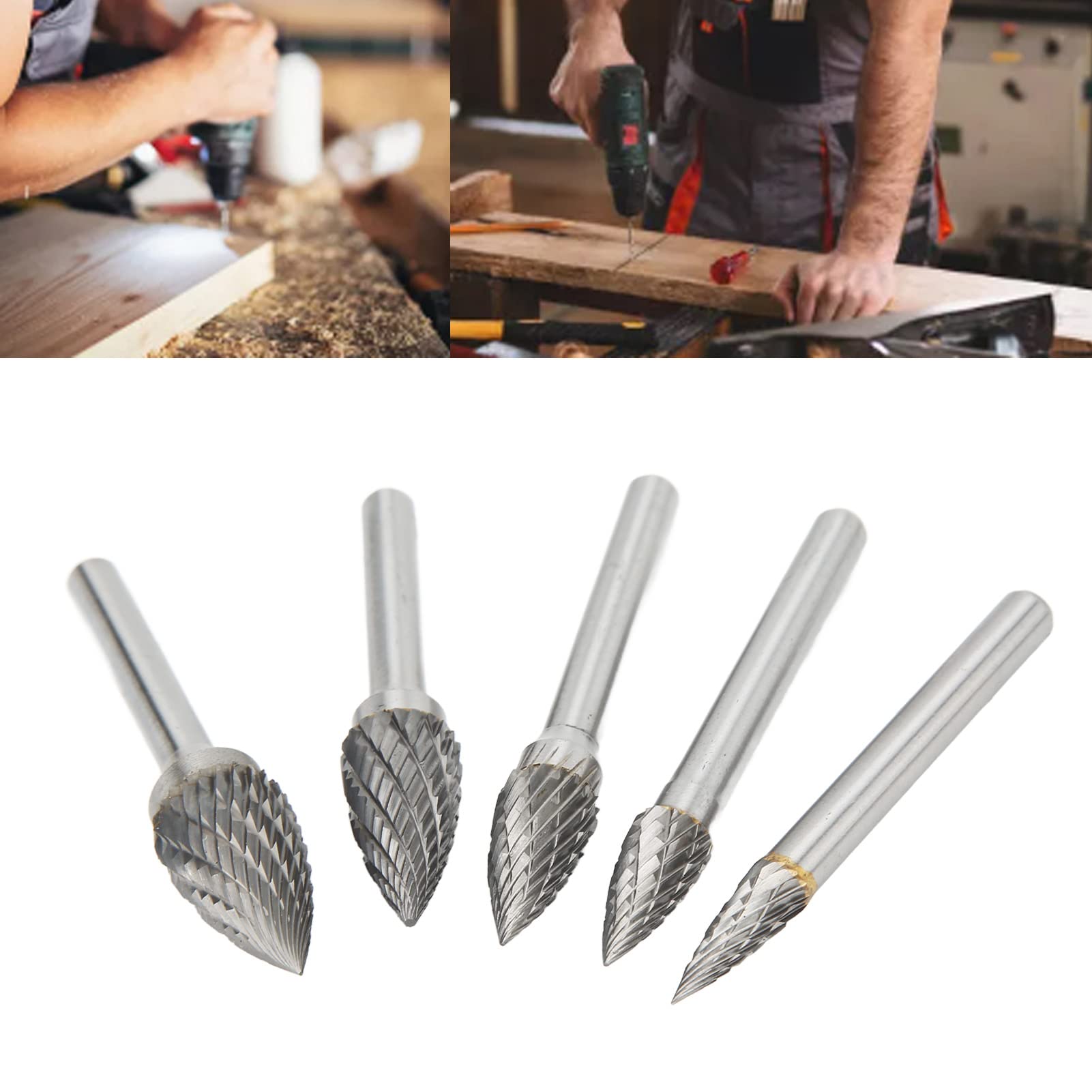 Zestaw 5 szt. pilników obrotowych z węglików spiekanych PolyGen Double Cut Pilnik obrotowy z węglików spiekanych z chwytem 6 mm Wysoka wytrzymałość Szlifowanie powierzchni z
