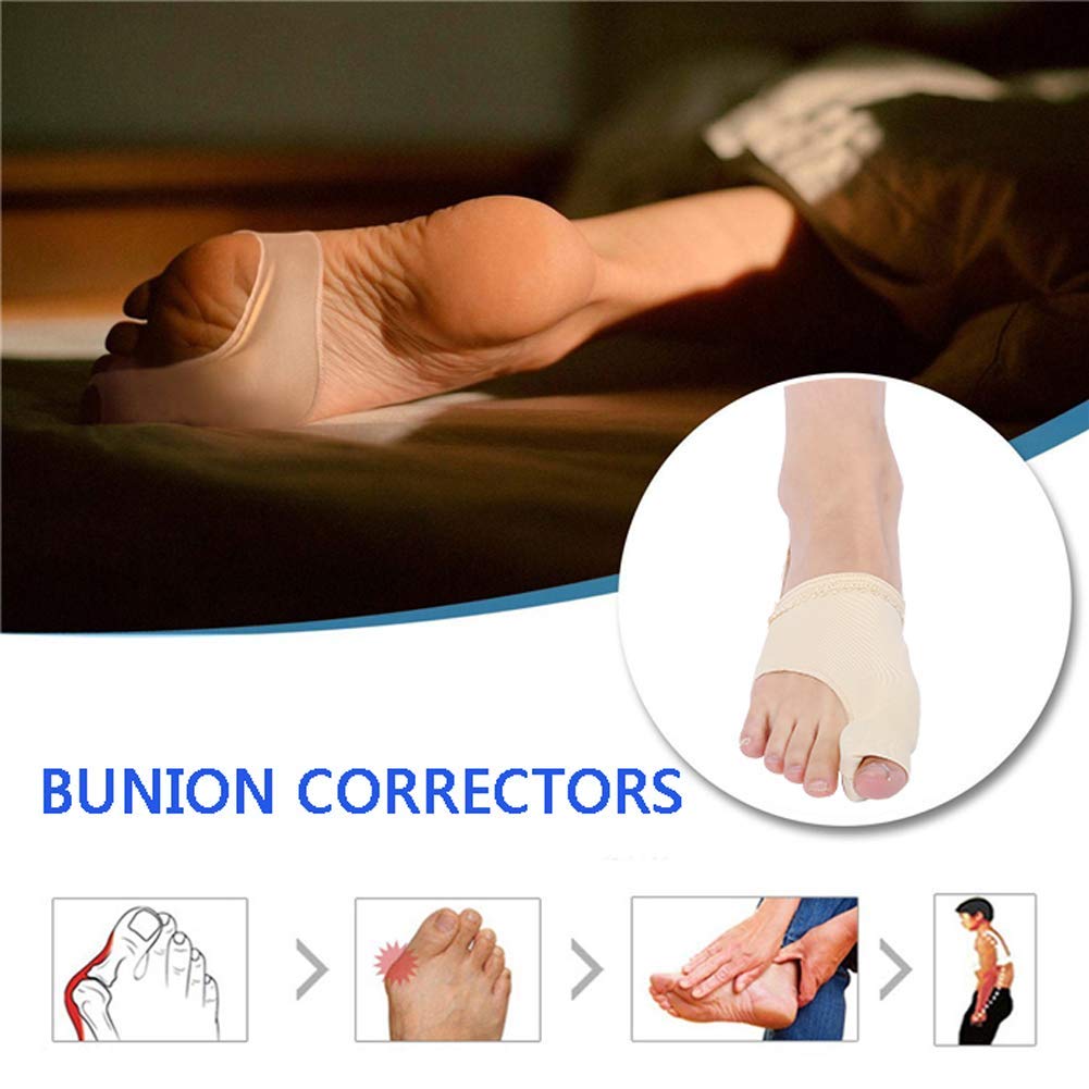 Separator palców i prostownica, hallux Valgus Aid Splint, Gel Bunion Stretchers Spacer Corrector, redukuje ból palców młotkowych, 1 para beżowych