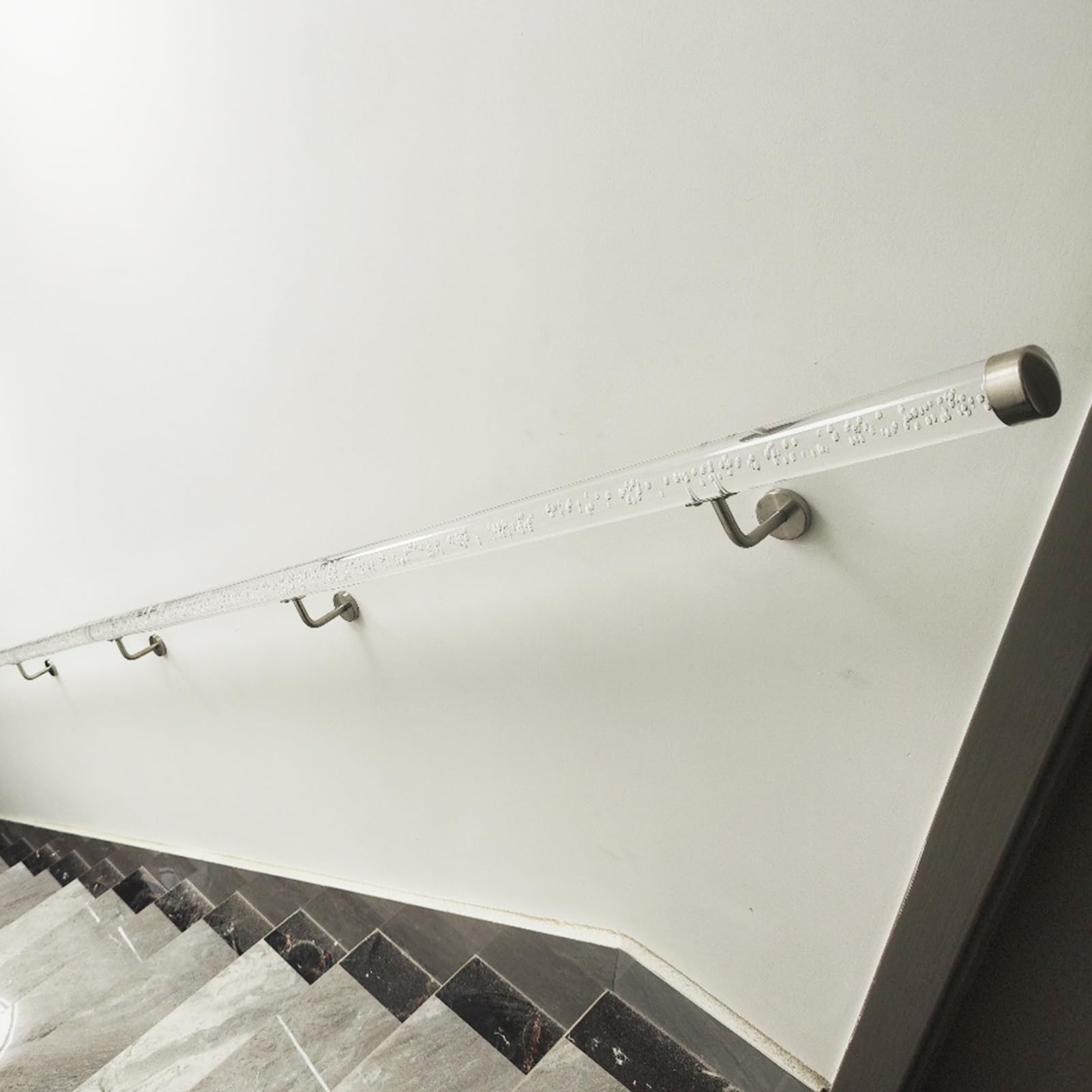 Innovz Girls Silver Bracket Clear Acrylic Staircase Handrail Kit With End Caps & Brackets, Indoor Outdoor Stairs Handrail For Wall/Acrylic Stair Balusters, Safety Stair Railing Grab Bar(,300Cm/9.8Ft)