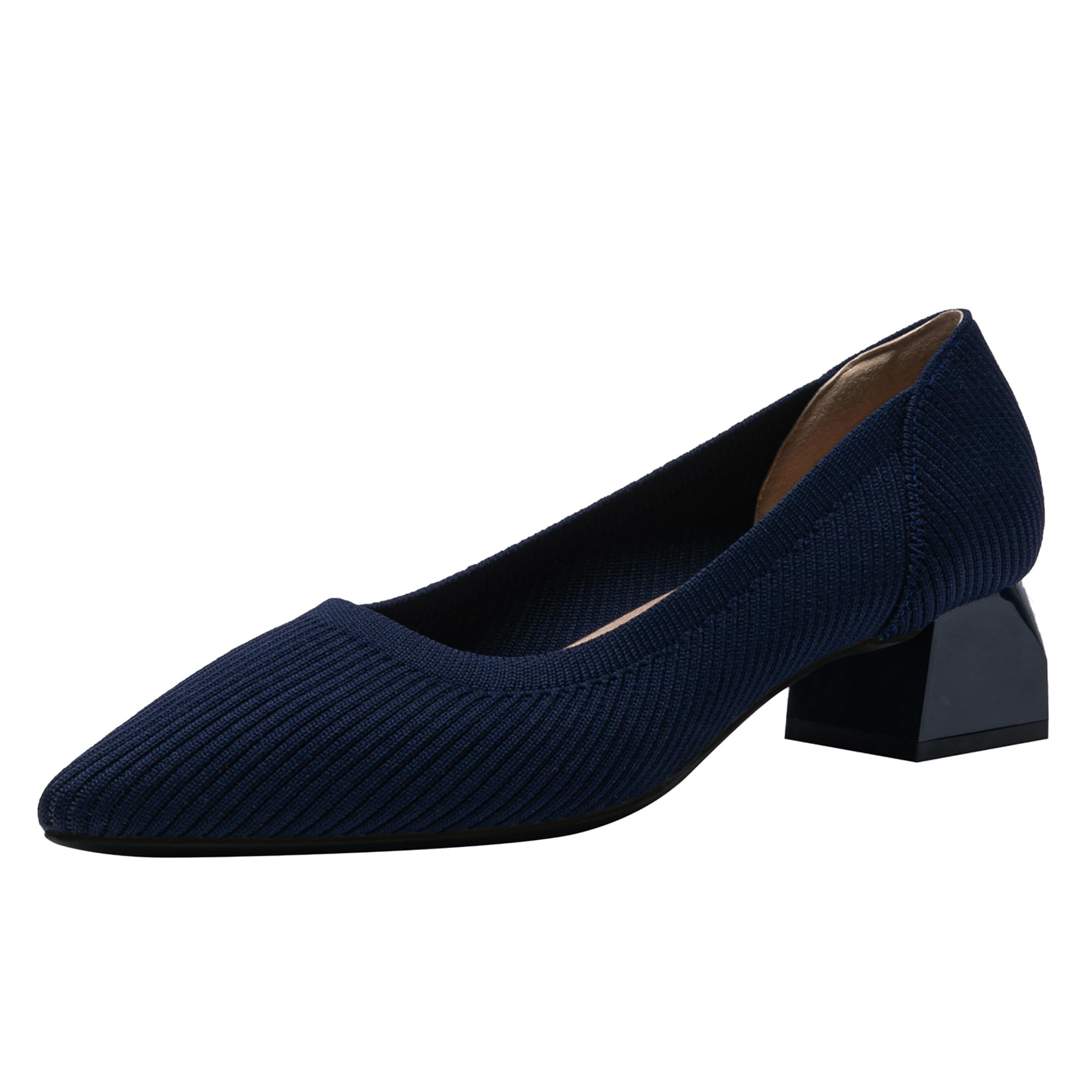 youngshow Women's Pumps Kitten Heels Pointed Toe Knit Slip On Comfortable Casual Formal Dress Shoes