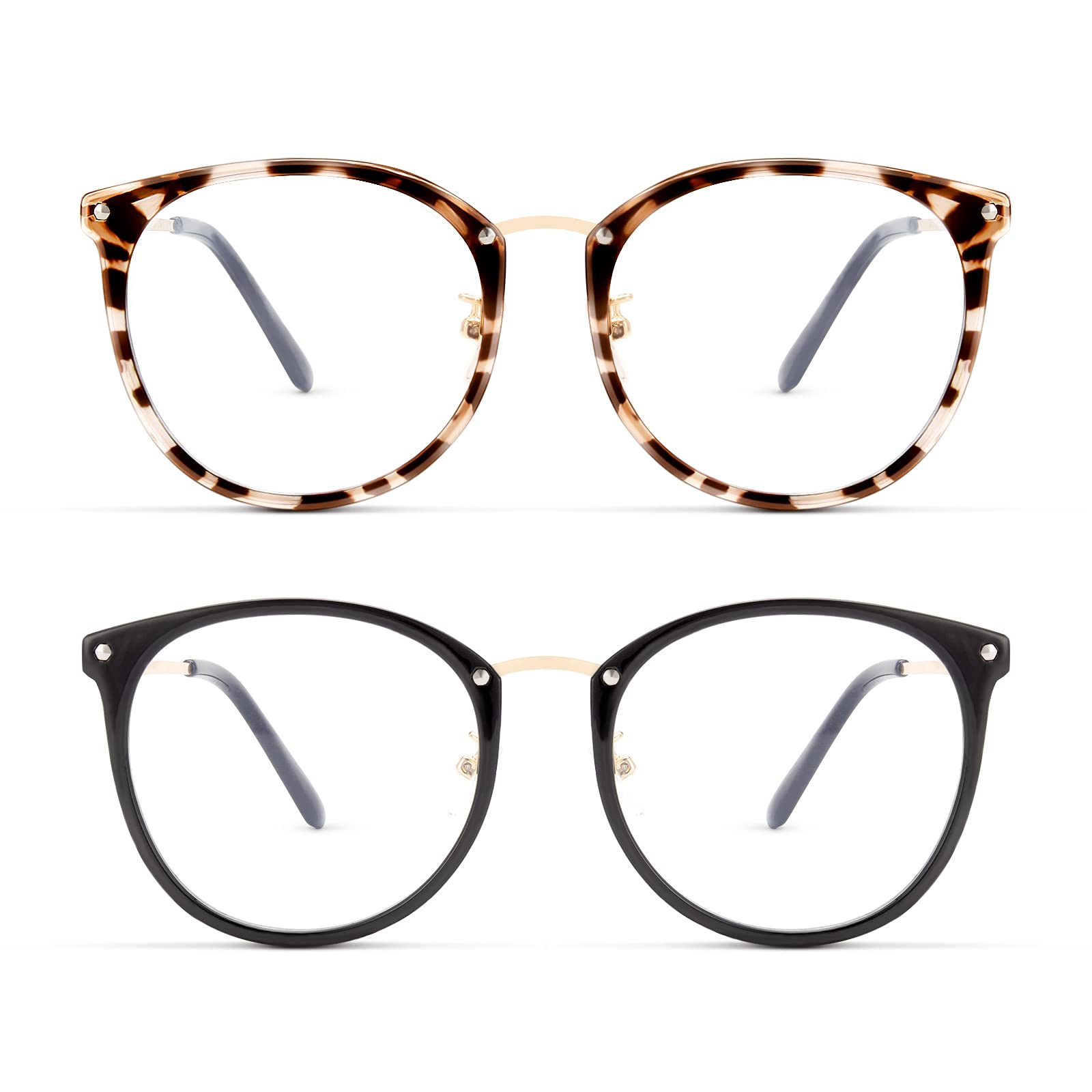 Rutony2-Pack Blue Light Glasses - Womens Fake Glasses for Computer Bluelight Blocking - Retro Round Eyewear Frame