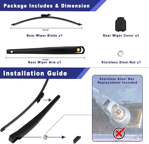 Miniatura 8 de Shopauto Conjunto de limpiaparabrisas trasero compatible con Ford Expedition 2009-2016, Lincoln Navigator limpiaparabrisas trasero, repuesto