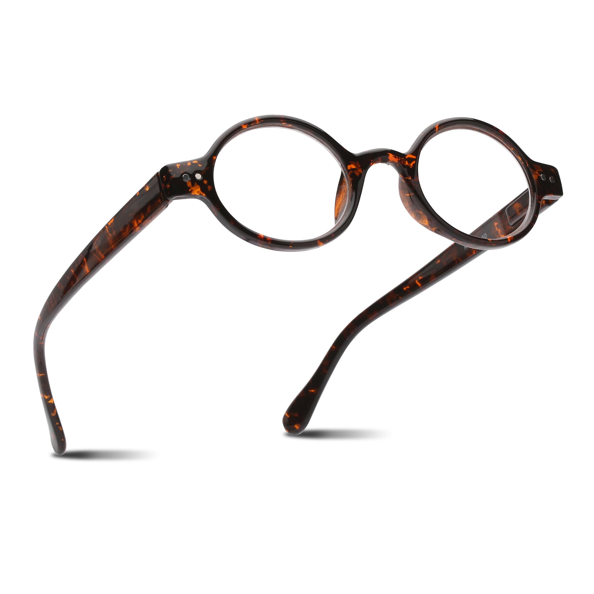 2SeeLife Small Round TR-90 Reading Glasses for Men & Women - Narrow-Medium Fit, Sturdy Frame, Spring Hinges, Retro Readers, Brown Tortoise, +2.50