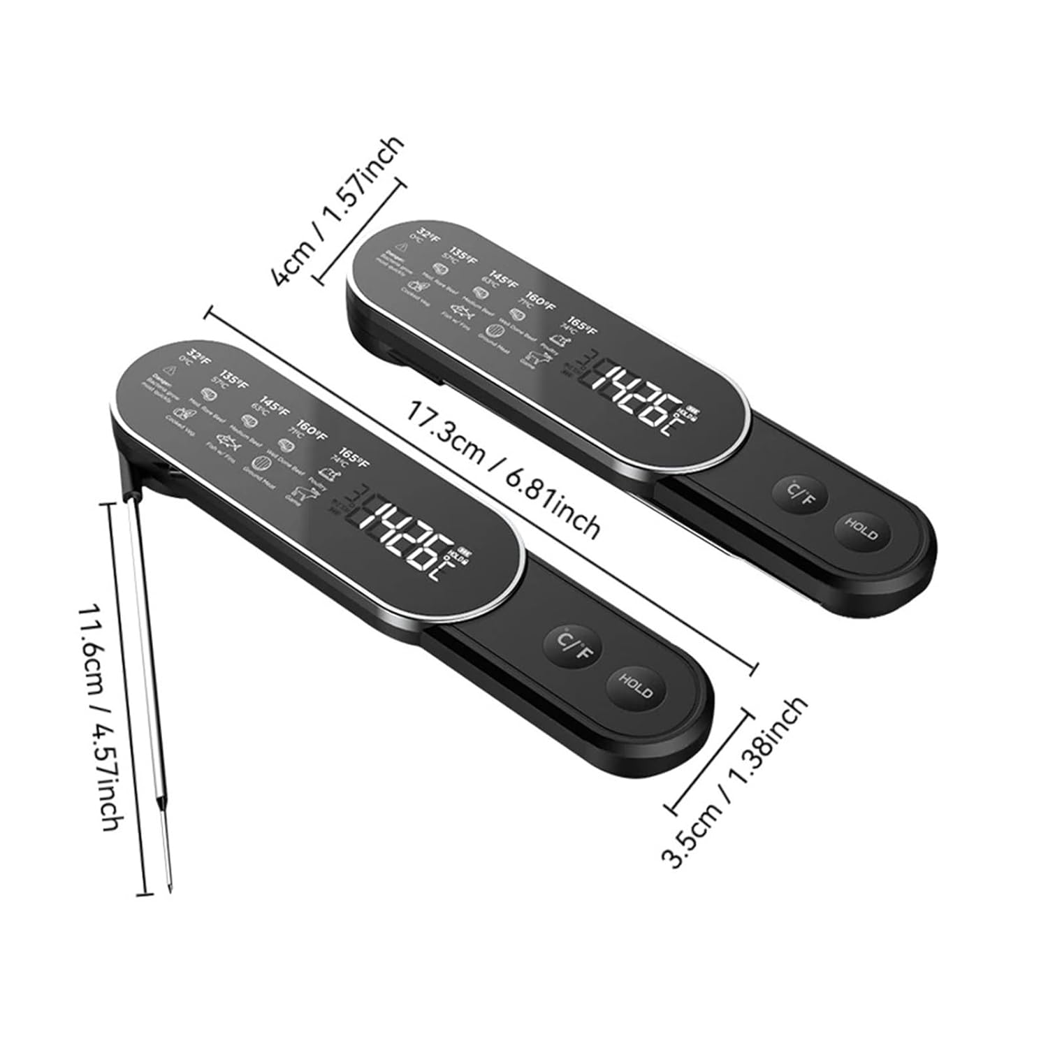 Instant Read Meat Thermometer - Rechargeable Wireless Food Thermometer for BBQ, Grill, Oven, and Smoker(2 Pack)